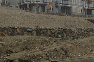Natural stone retaining wall commercial development